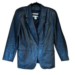 Vintage Lord & Taylor Black Leather Blazer Cow Nappa Quiet Luxury 90s Minimalist